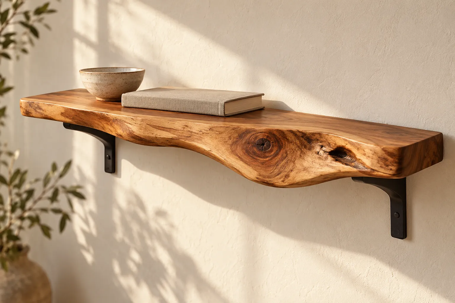 Diseño de inspiración: repisa que conserva la curva y el borde natural de la madera