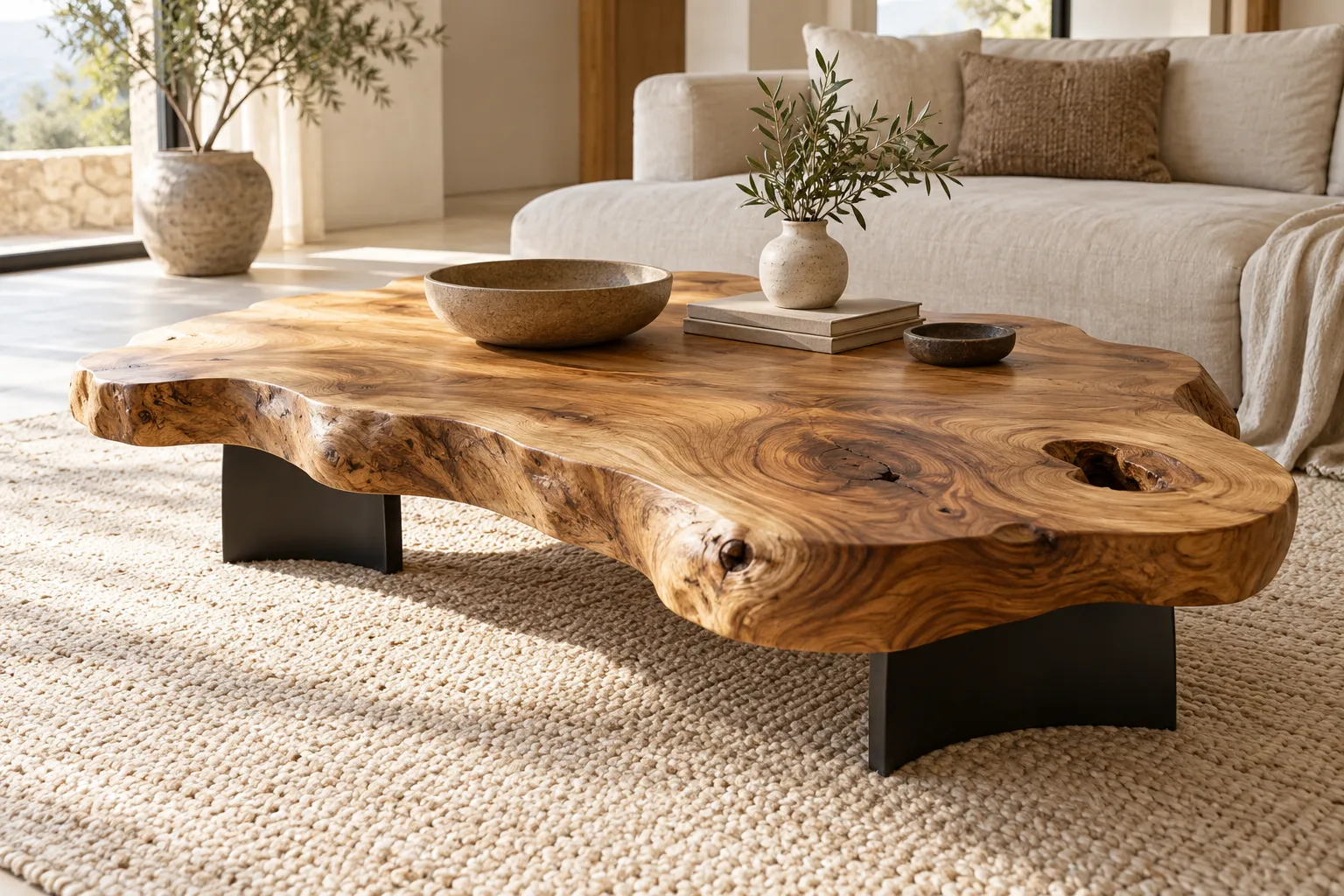 Diseño de inspiración: mesa de madera de contorno natural adaptada a una función